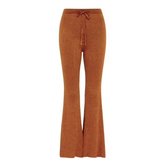 Spell Pants - SPELL & THE GYPSY Pants Margot Ribbed Knit Bell Bottoms Copper Brown Gold Small